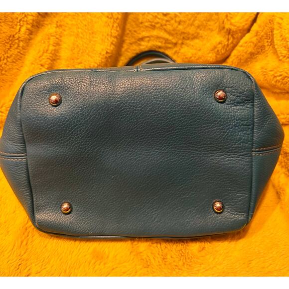 Tignanello Handbag Purse Steel Blue Pebbled Leather Double Handles Small Bag - Picture 3 of 11